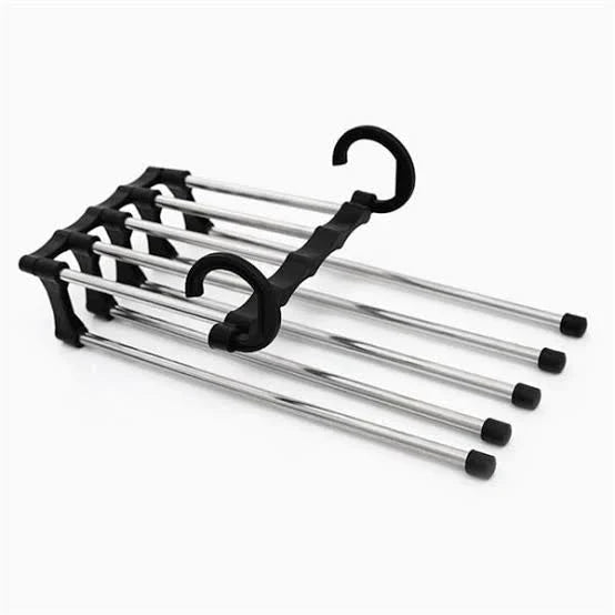 Cintre pliable 5-en-1 en acier inoxydable | Suspendre jusqu’à 5 pièces en économisant de la place | Horizontal et vertical | Antidérapant