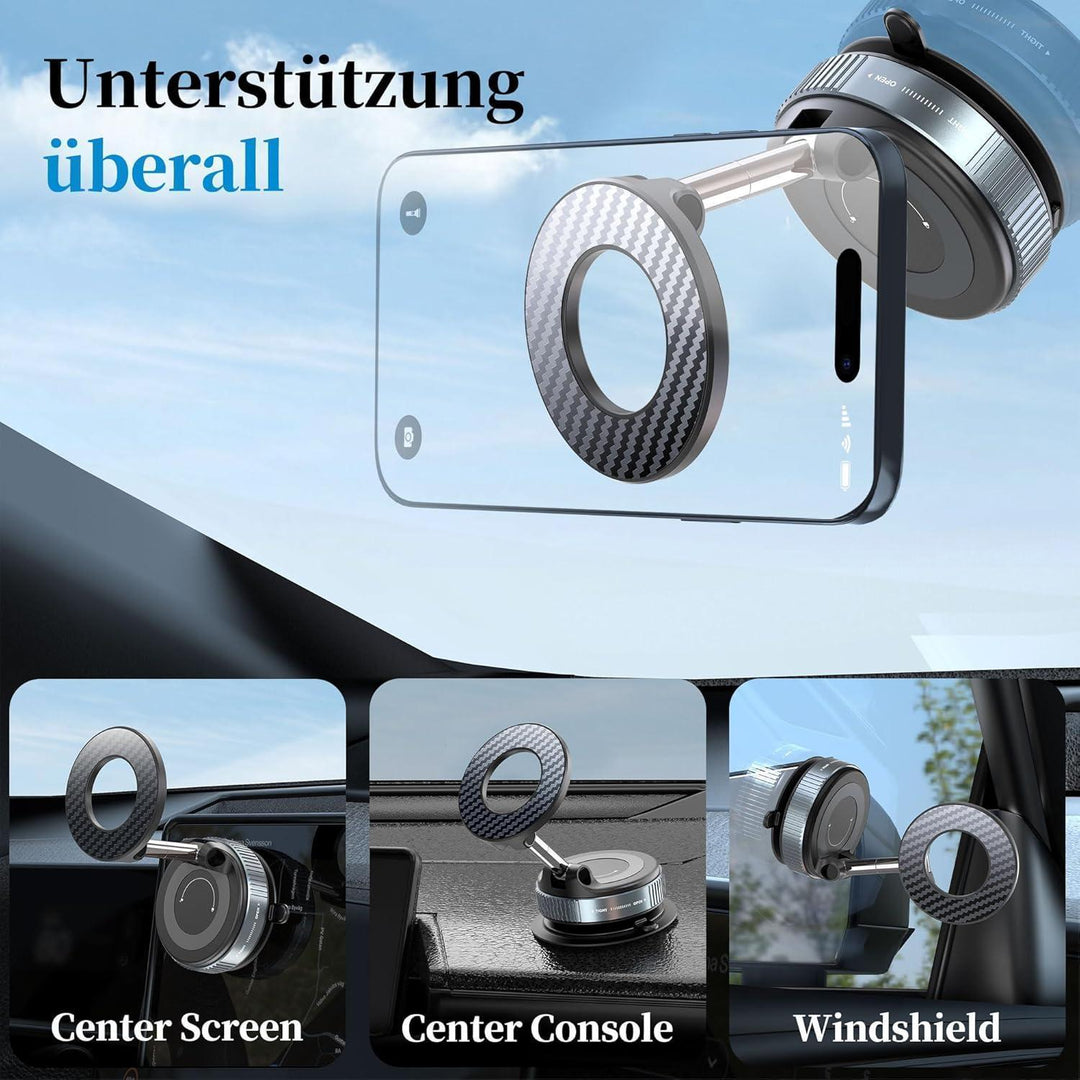 MagSafe Handyhalterung Auto mit Vakuum-Saugnapf | 360° drehbare Magnethalterung mit N55-Magneten und flexiblem Arm für iPhone und Android