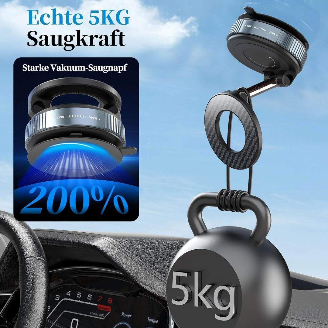 MagSafe Handyhalterung Auto mit Vakuum-Saugnapf | 360° drehbare Magnethalterung mit N55-Magneten und flexiblem Arm für iPhone und Android