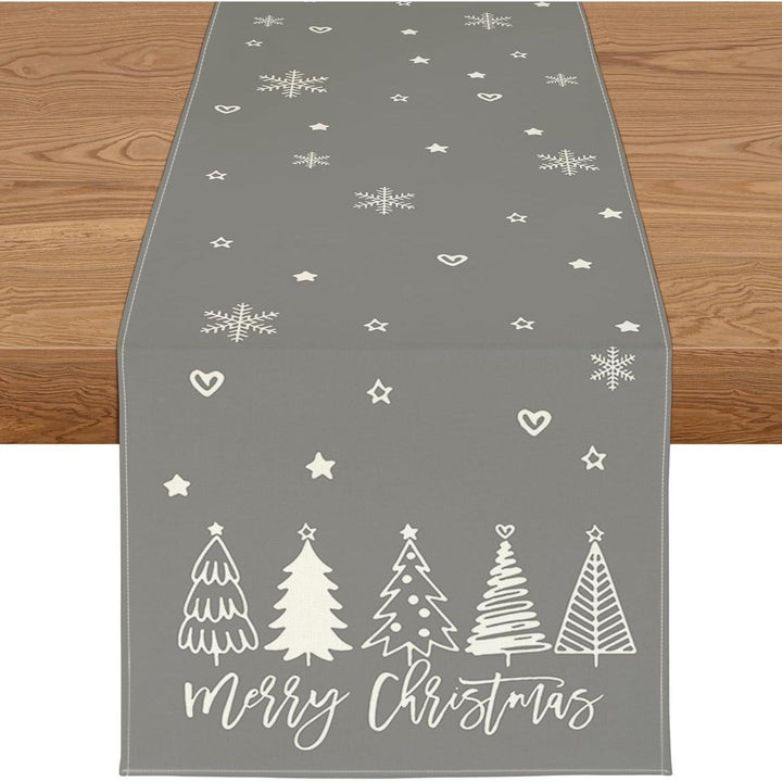 Weihnachtlicher Tischläufer Grau 40 x 100 cm | Wasserabweisende Tischdeko aus Leinen-Mischgewebe mit modernem Muster für Weihnachten