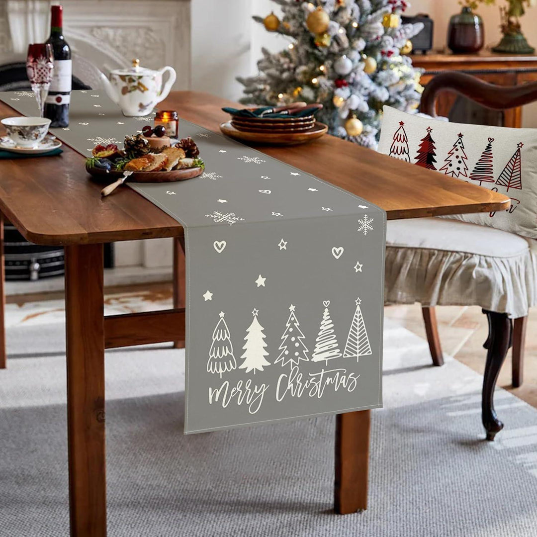 Weihnachtlicher Tischläufer Grau 40 x 100 cm | Wasserabweisende Tischdeko aus Leinen-Mischgewebe mit modernem Muster für Weihnachten