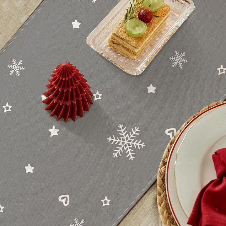 Weihnachtlicher Tischläufer Grau 40 x 100 cm | Wasserabweisende Tischdeko aus Leinen-Mischgewebe mit modernem Muster für Weihnachten