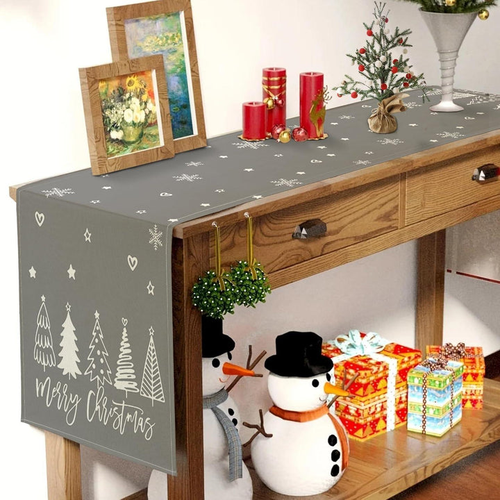 Weihnachtlicher Tischläufer Grau 40 x 100 cm | Wasserabweisende Tischdeko aus Leinen-Mischgewebe mit modernem Muster für Weihnachten