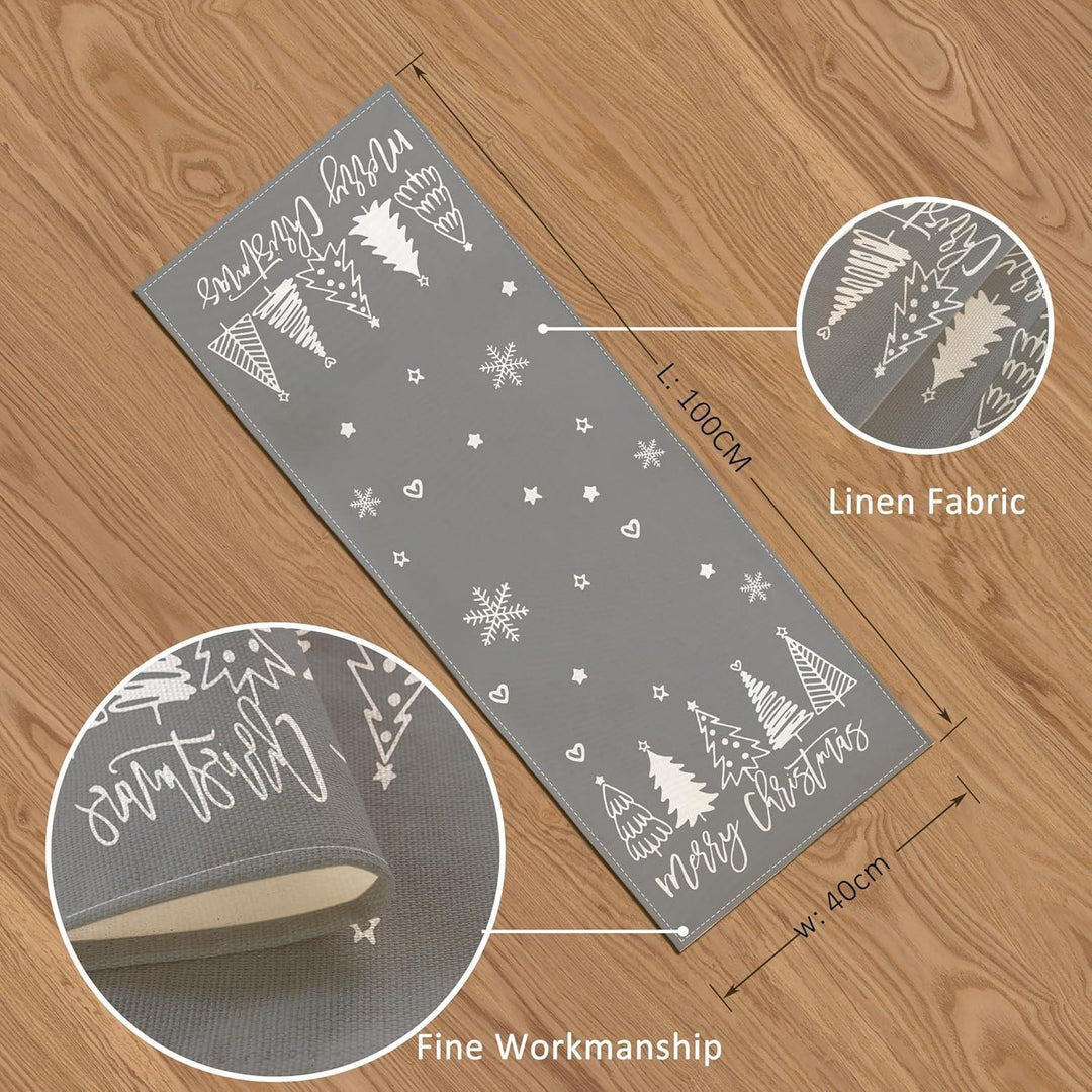 Weihnachtlicher Tischläufer Grau 40 x 100 cm | Wasserabweisende Tischdeko aus Leinen-Mischgewebe mit modernem Muster für Weihnachten