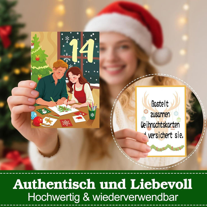 Adventskalender für Paare 2026 mit 24 Aufgabenkarten | Romantischer Paar-Adventskalender mit Holzständer, Holzklammern und Juteseil