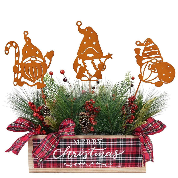 Weihnachtswichtel Gartenstecker 3er Set aus Metall | Wetterfeste Rostdeko 12 x 31 cm für Garten, Balkon und Blumentöpfe
