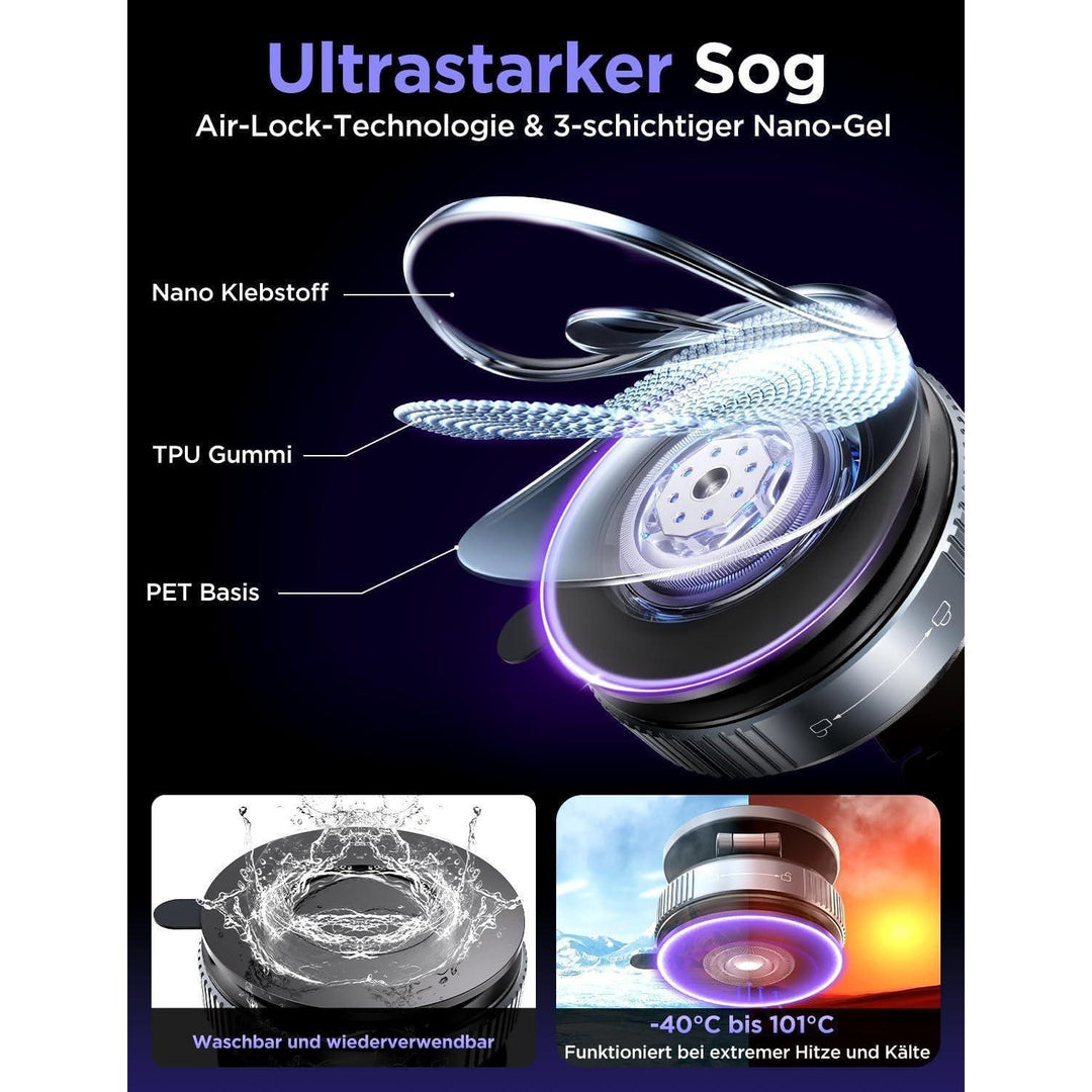 Magnetische Handyhalterung Auto mit MagSafe und Vakuum-Saugnapf | 22 N52-Magnete, 360° drehbar, 180° neigbar und einklappbar