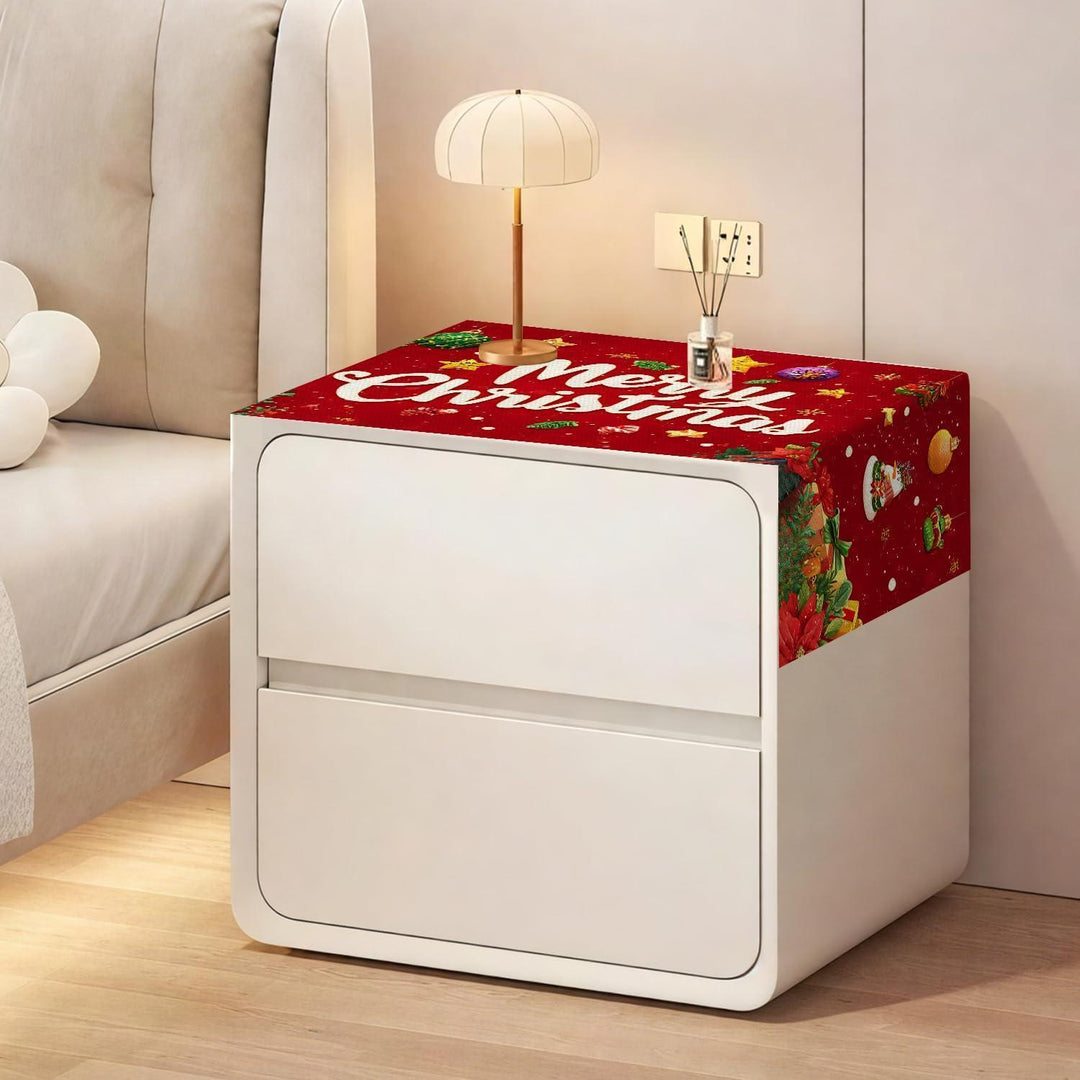 Weihnachtlicher Tischläufer Rot 40 x 100 cm | Frohe Weihnachten mit Schneemann, Weihnachtsbaum und Schneeflocken, waschbare Tischdeko