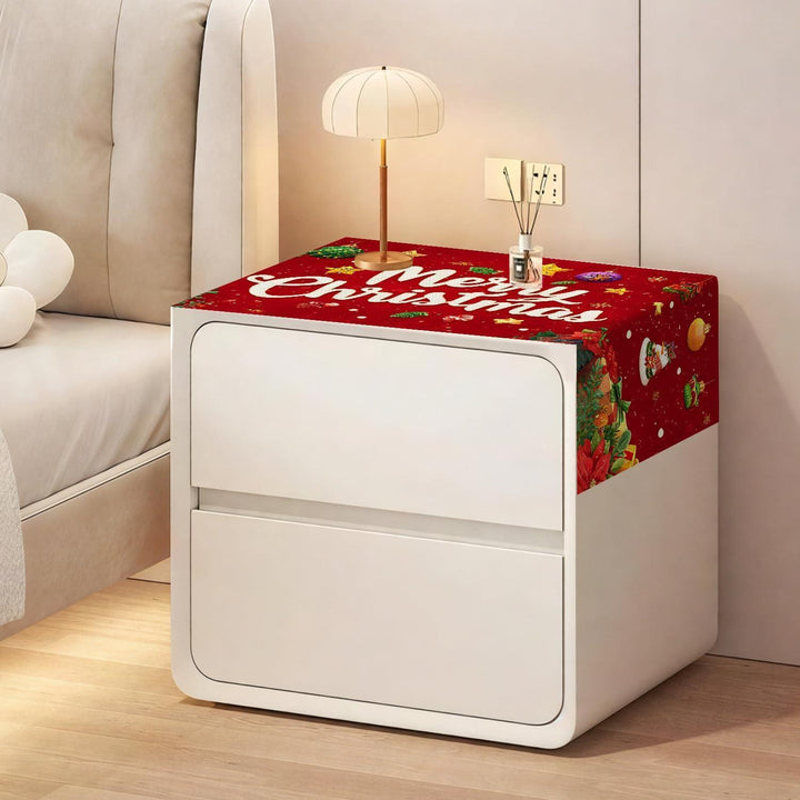 Weihnachtlicher Tischläufer Rot 40 x 100 cm | Frohe Weihnachten mit Schneemann, Weihnachtsbaum und Schneeflocken, waschbare Tischdeko