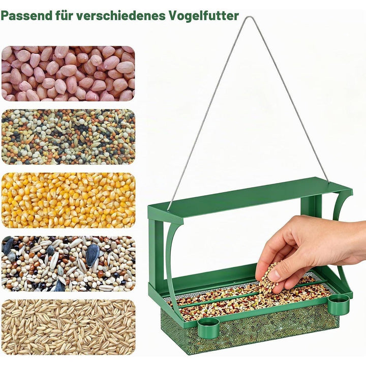 Vogelfutterhaus 2-in-1 | Wetterfeste Futterstation für Fenster und Garten mit Wasserbechern, Regenschutz und Montage ohne Bohren