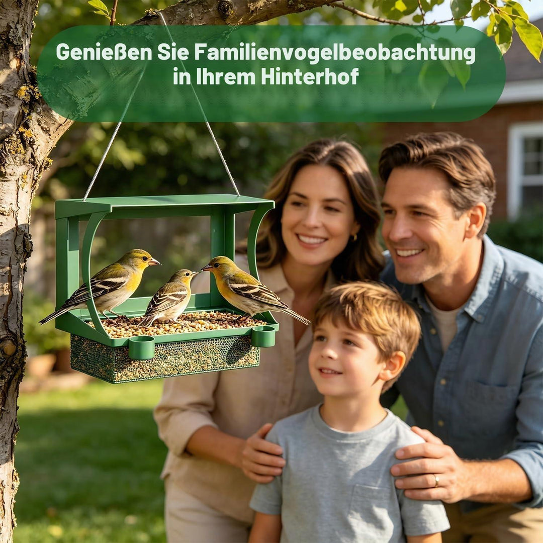 Vogelfutterhaus 2-in-1 | Wetterfeste Futterstation für Fenster und Garten mit Wasserbechern, Regenschutz und Montage ohne Bohren