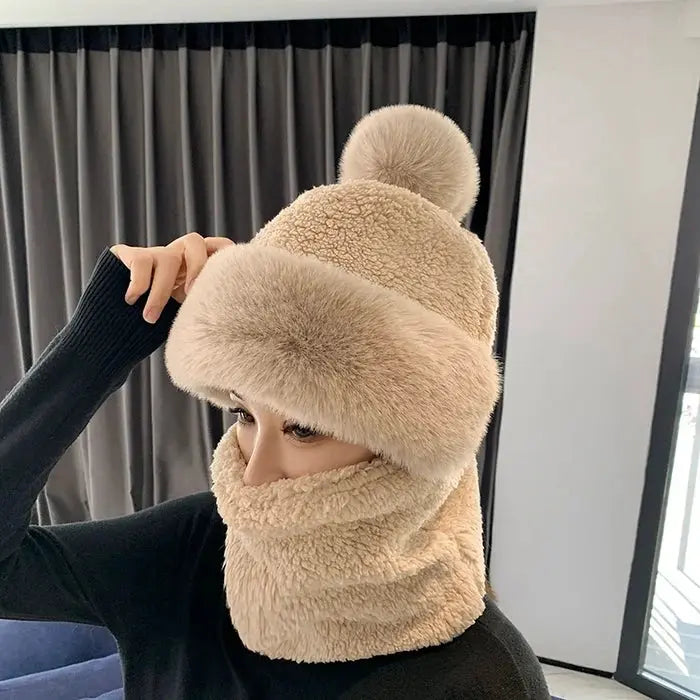 Women’s Winter Hat with Scarf | Fluffy &amp; Windproof | Warm Outdoor Set