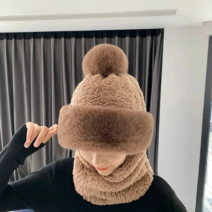 Women’s Winter Hat with Scarf | Fluffy &amp; Windproof | Warm Outdoor Set