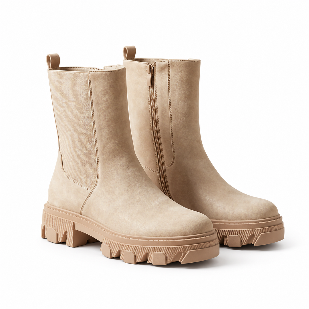 Damen Chunky Stiefel | Mittelhohe Boots mit robuster Profilsohle, seitlichem Reißverschluss und bequemem Schnitt für Alltag und Freizeit