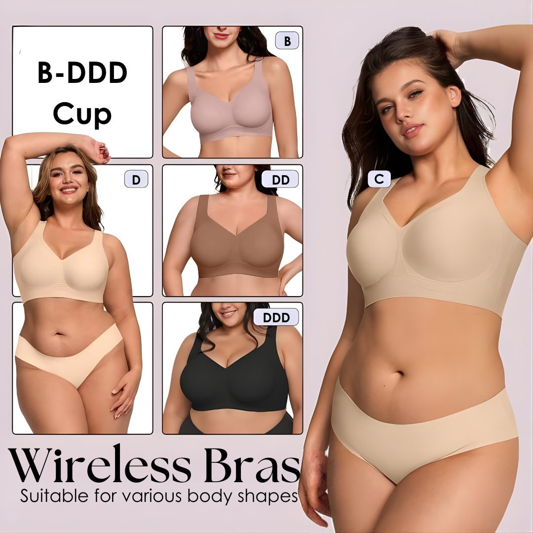 Női vezeték nélküli melltartó 4 rétegű zselés tartással | Teljes fedés, enyhén párnázott kosarak | S-4XL | Fekete, Nude, Bézs