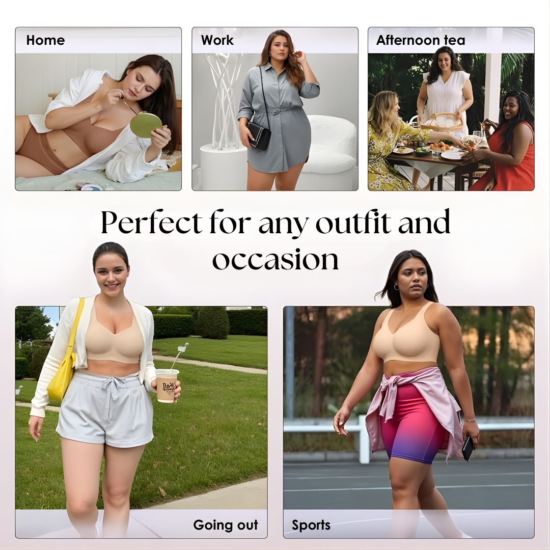 Női vezeték nélküli melltartó 4 rétegű zselés tartással | Teljes fedés, enyhén párnázott kosarak | S-4XL | Fekete, Nude, Bézs
