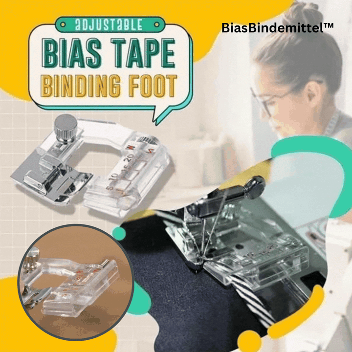 Adjustable bias foot for sewing machines | Adjustable 5–20 mm | Transparent scale guide, snap-on, set of 2