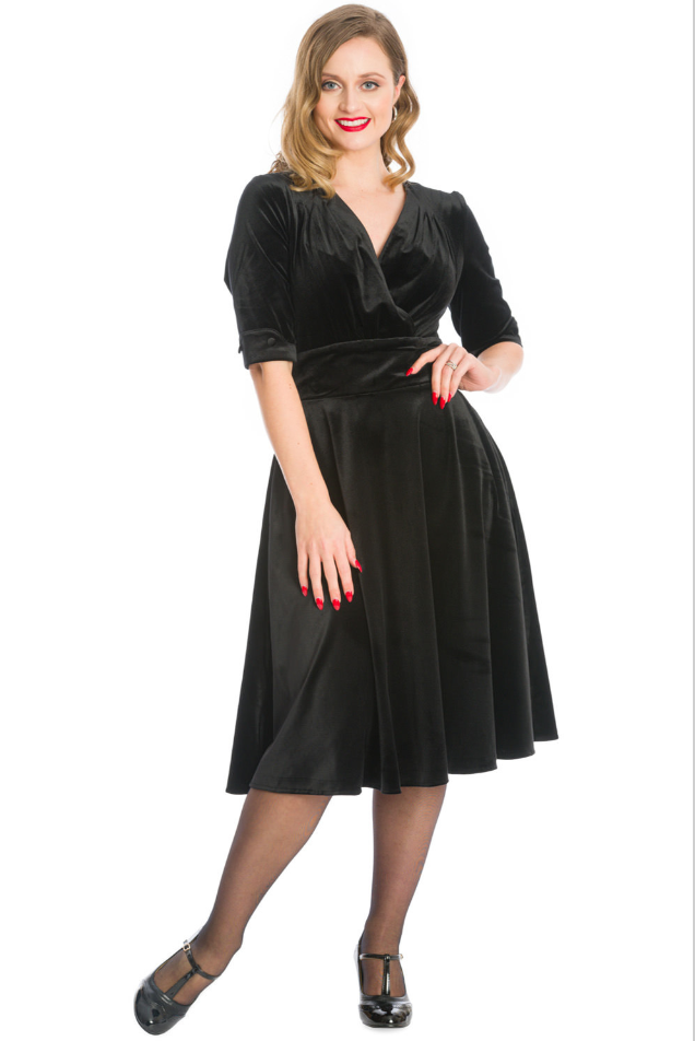 Damen Samtkleid in großen Größen | Elegantes Kleid mit V-Ausschnitt, tailliertem Oberteil und seitlichen Taschen für besondere Anlässe
