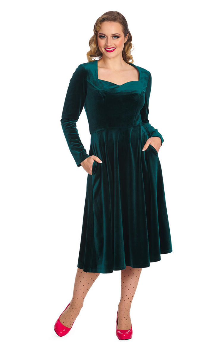 Damen Samtkleid in großen Größen | Elegantes Langarmkleid mit A-Linien-Rock, elastischer Passform und weicher Oberfläche für festliche Anlässe