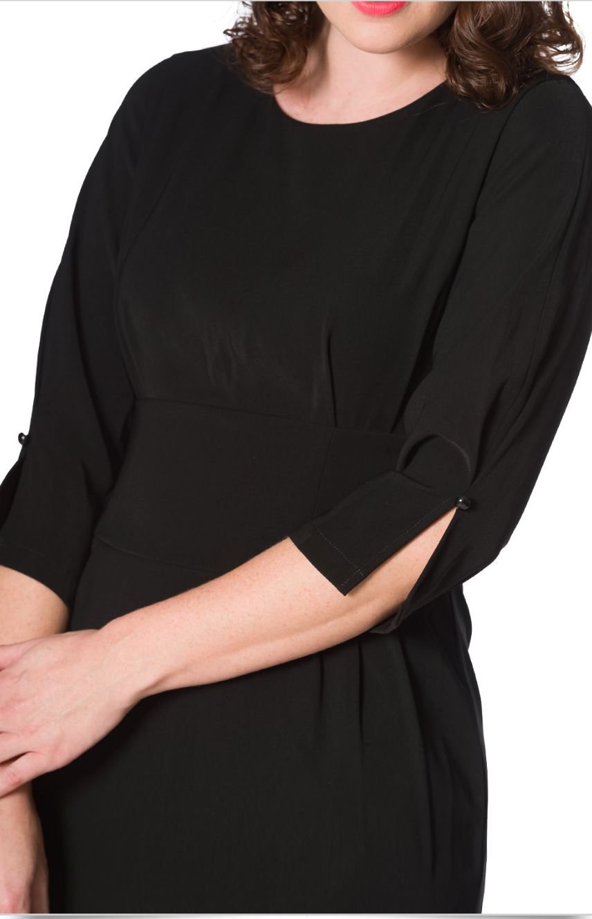 Damen Etuikleid | Klassisches knielanges Kleid mit Rundhalsausschnitt, raffinierten Faltendetails und Dreiviertelärmeln für Büro und Alltag