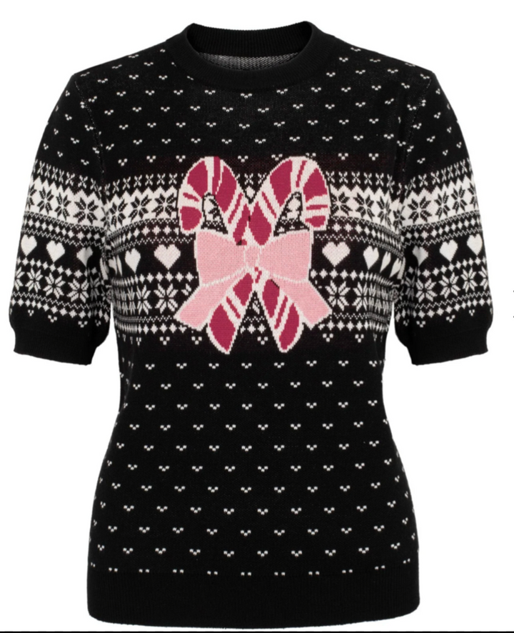 Damen Weihnachtspullover | Retro Strickpullover mit Zuckerstangenmotiv, klassischem Norwegermuster und Rundhalsausschnitt für die Winterzeit