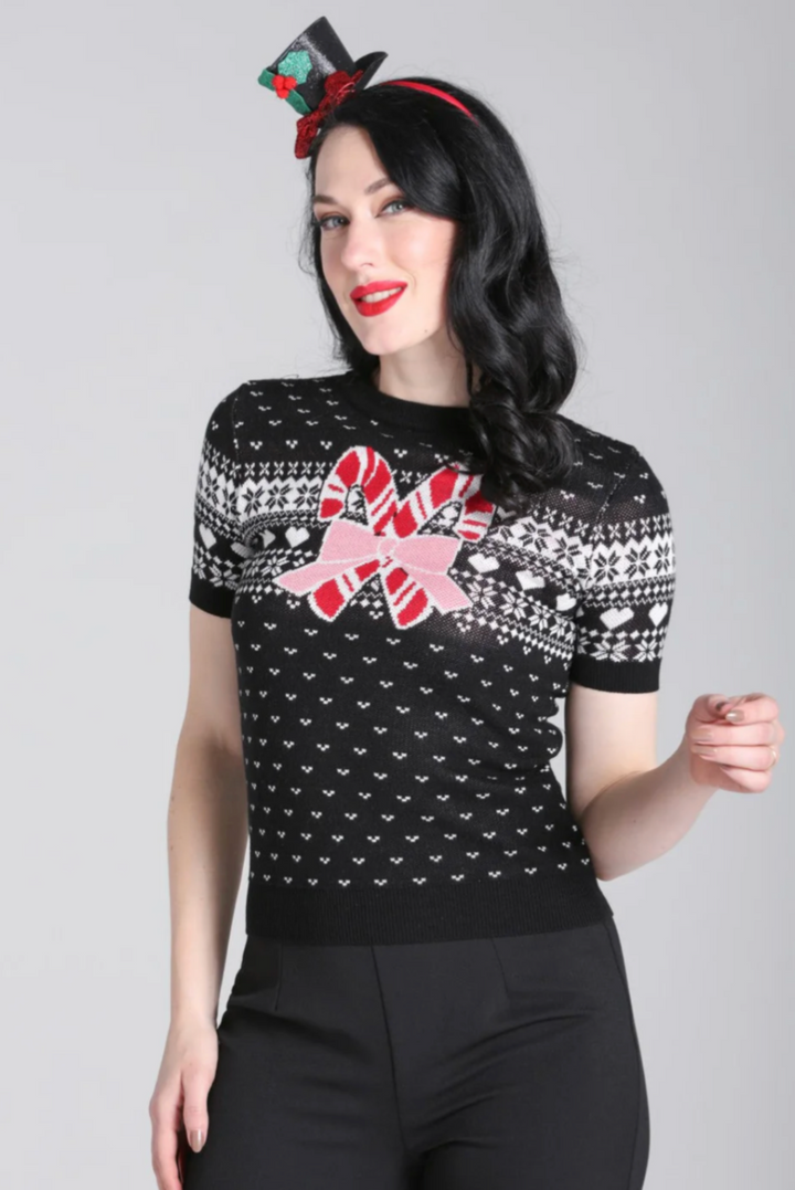 Damen Weihnachtspullover | Retro Strickpullover mit Zuckerstangenmotiv, klassischem Norwegermuster und Rundhalsausschnitt für die Winterzeit