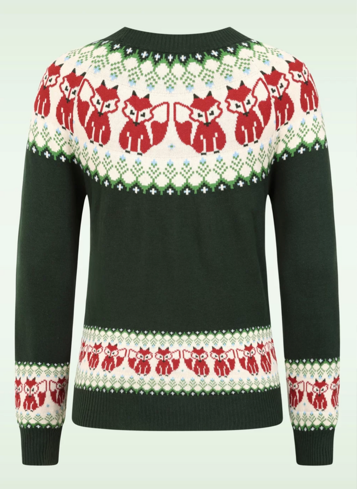 Damen Strickpullover | Warmer Fair-Isle-Pullover mit Fuchsmuster, Rundhalsausschnitt und gerippten Bündchen für Herbst und Winter