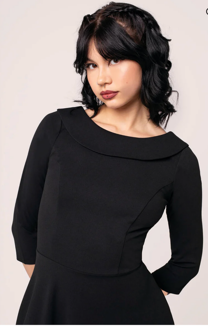 Damen Swingkleid in großen Größen | Elegantes Retro-Kleid mit tiefem Rückenausschnitt, Dreiviertelärmeln und schwingendem Rock