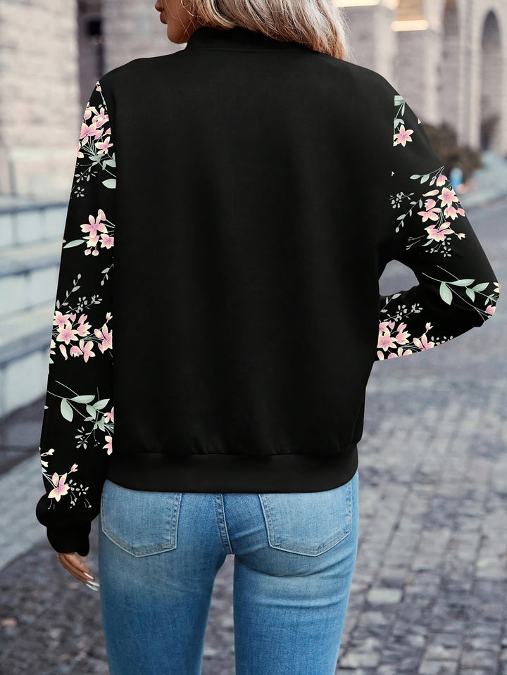 Damen Bomberjacke mit Blumenmuster und Reißverschluss | Leichte Frühlingsjacke mit Baseballkragen und femininem Schnitt für Alltag und Büro