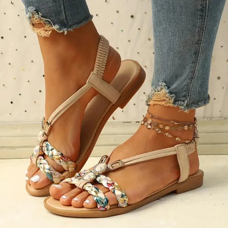Damen Boho Sandalen mit Perlen | Bequeme Slip-On Sommerschuhe | Leichte Sohle &amp; Luftiges Design | Größen 36–43