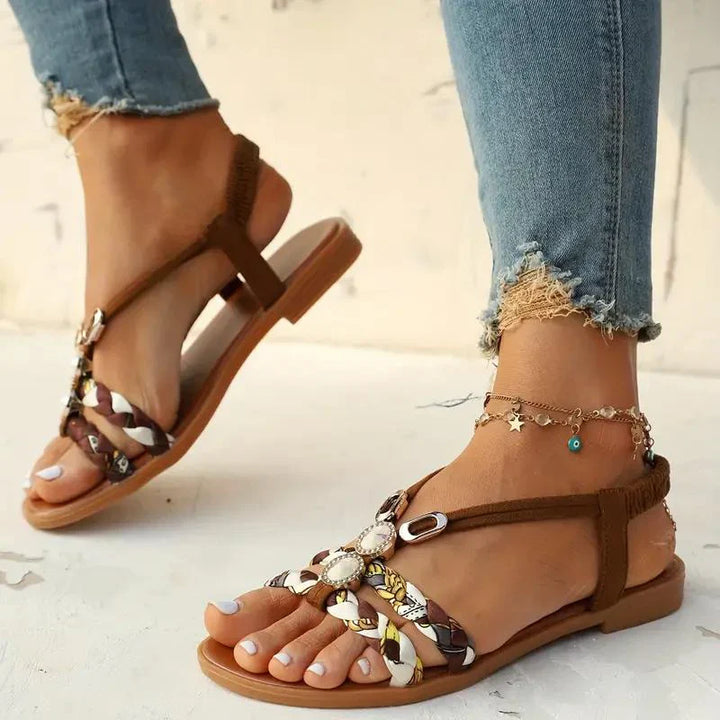 Damen Boho Sandalen mit Perlen | Bequeme Slip-On Sommerschuhe | Leichte Sohle &amp; Luftiges Design | Größen 36–43