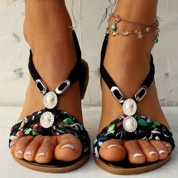 Damen Boho Sandalen mit Perlen | Bequeme Slip-On Sommerschuhe | Leichte Sohle &amp; Luftiges Design | Größen 36–43