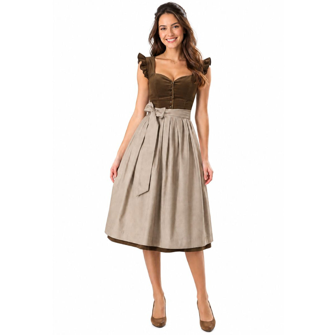 Damen Dirndl Oktoberfest | Klassisches Trachtenkleid mit Bluse, Schürze und figurbetontem Mieder