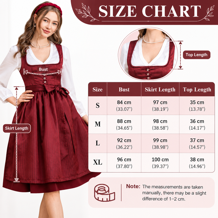 Dirndl Midi Damen | Trachtenkleid mit Plissee-Schürze für Oktoberfest, Volksfest und festliche Anlässe