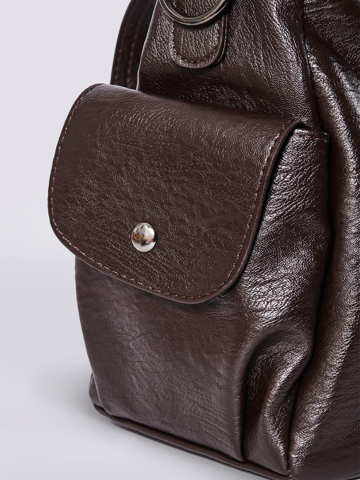 Damen Schultertasche | Große Umhängetasche aus veganem Kunstleder mit Reißverschluss und Laptopfach