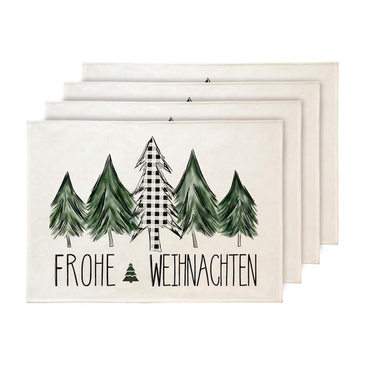 Weihnachtliche Tischsets 4er Set in Grün | Wasserabweisende Platzsets aus Leinen-Mischgewebe, 30 x 45 cm, abwaschbare Weihnachtsdeko