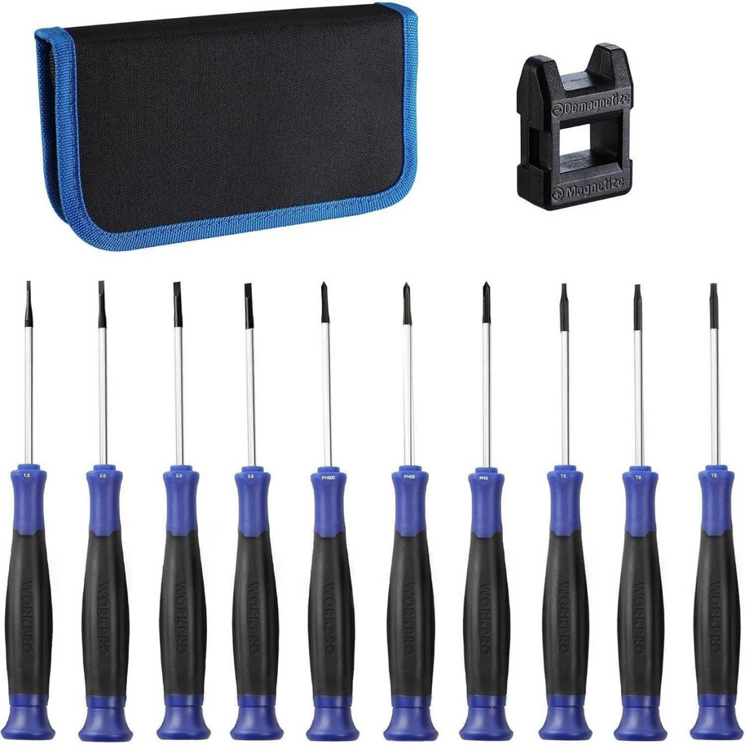 Mini Schraubendreher Set 10-teilig | Präzisions Schraubendreher mit Schlitz, Kreuz und Torx, Magnetisierer und Aufbewahrungstasche