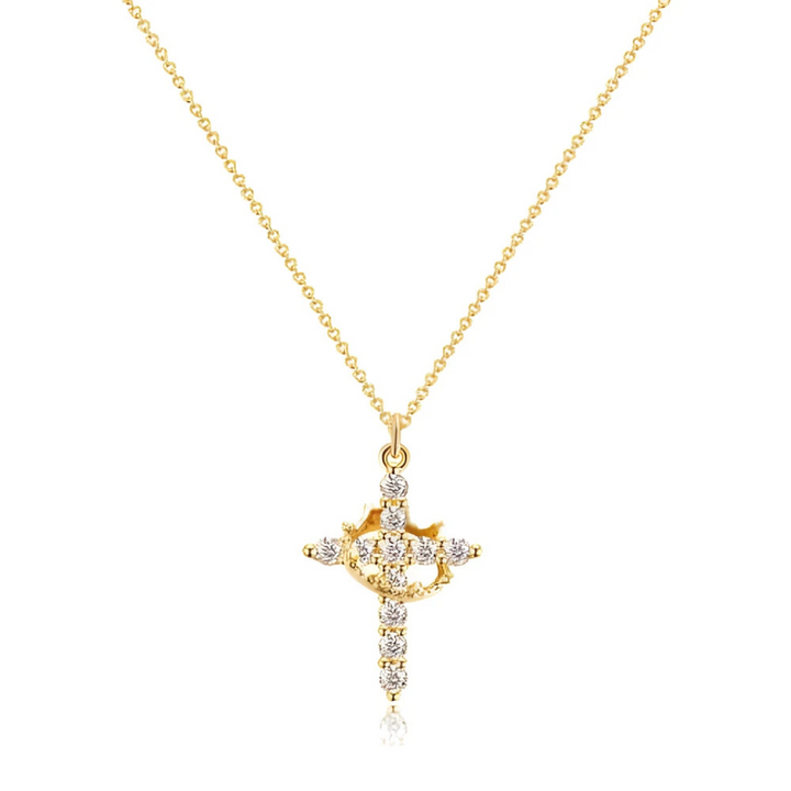 Necklace with Cross &amp; Crown Pendant | Symbol of faith &amp; strength | Expressive jewelry