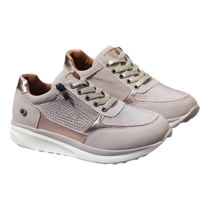 Damen Sneaker mit Reißverschluss | Atmungsaktives Mesh, ergonomisches Fußbett &amp; rutschfeste Sohle | Bequeme Alltagsschuhe fürs Büro