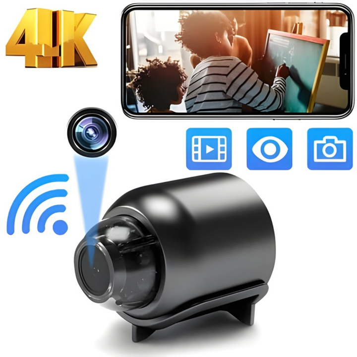 Mini Surveillance Camera 4K with Wi-Fi &amp; Night Vision | Wide-Angle Lens &amp; Motion Detection | App Control iOS/Android | 1200 mAh Battery