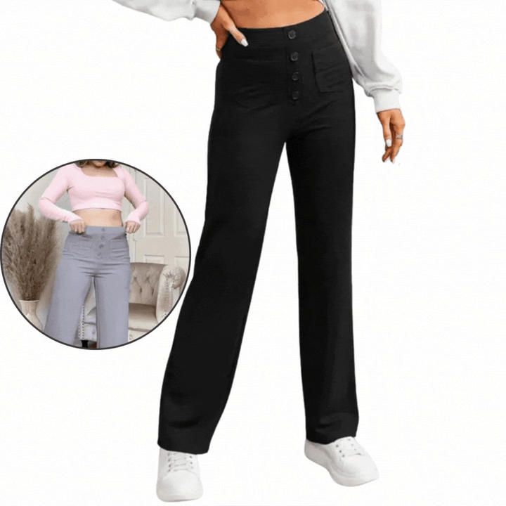 Pantalon femme taille haute &amp; stretch | Ceinture confort lissante | Liberté de mouvement au quotidien | Confortable, ajusté &amp; polyvalent