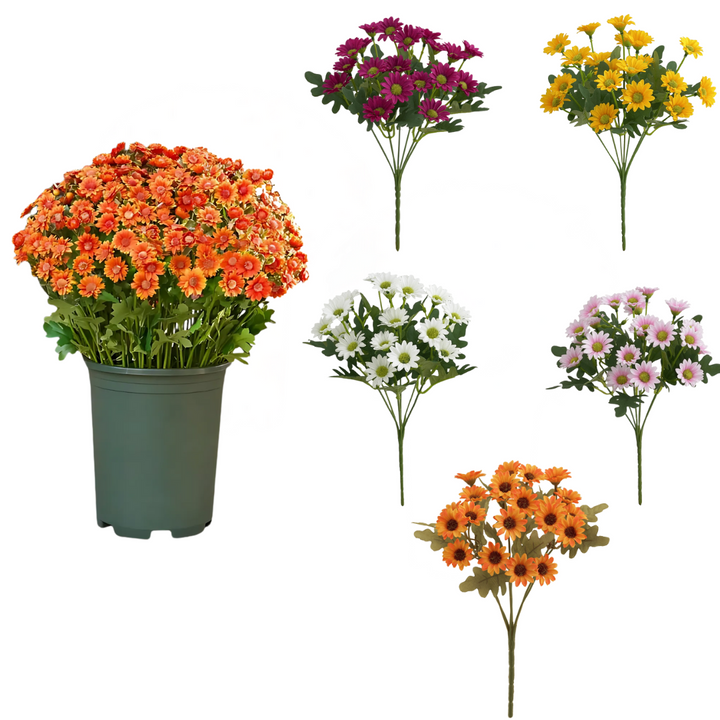 Künstliche Chrysanthemen | UV-beständig | Herbst-Deko für draußen | Naturgetreues Seidenmischgewebe