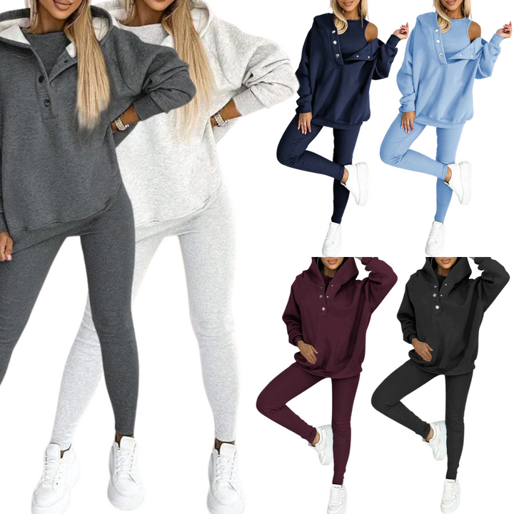 Ensemble de loisirs femme trois pièces | Veste à capuche, pantalon sweat et top | Matière douce