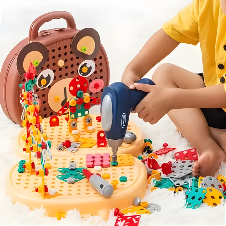 BauBohrer™ Montessori building &amp; drilling set | 2D &amp; 3D creative play | Promotes STEM skills &amp; fine motor skills