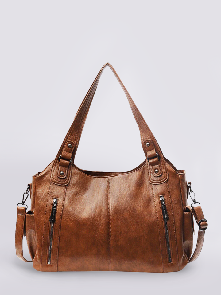 Damen Schultertasche | Große Umhängetasche aus veganem Kunstleder mit Reißverschluss und Laptopfach