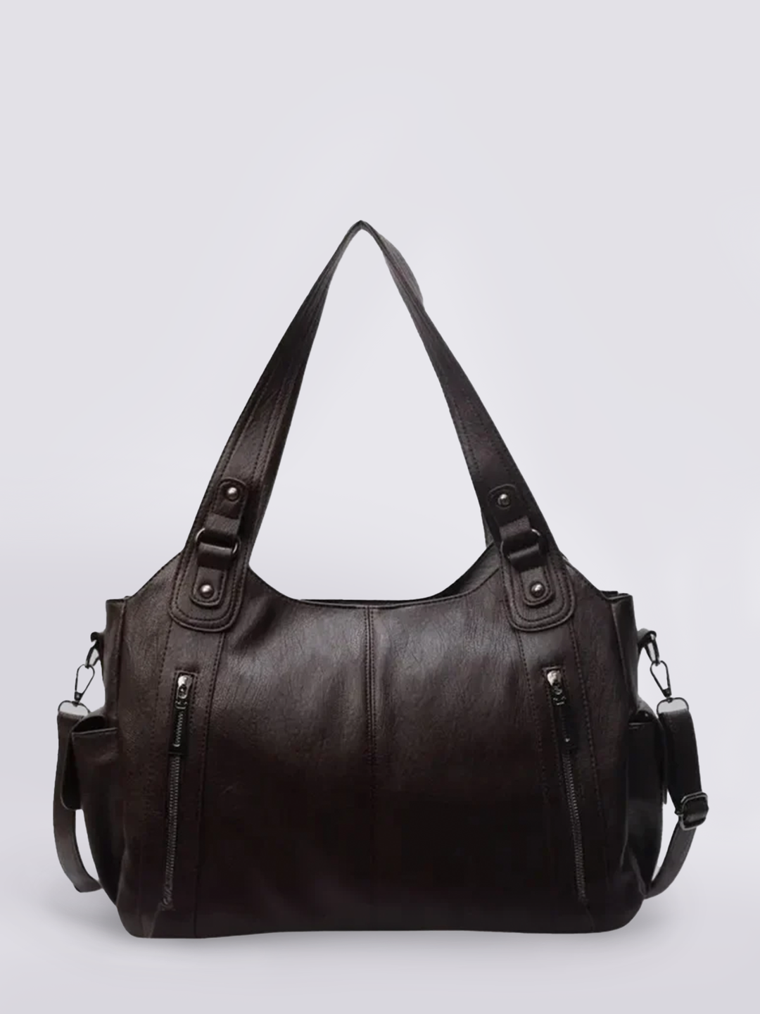 Damen Schultertasche | Große Umhängetasche aus veganem Kunstleder mit Reißverschluss und Laptopfach
