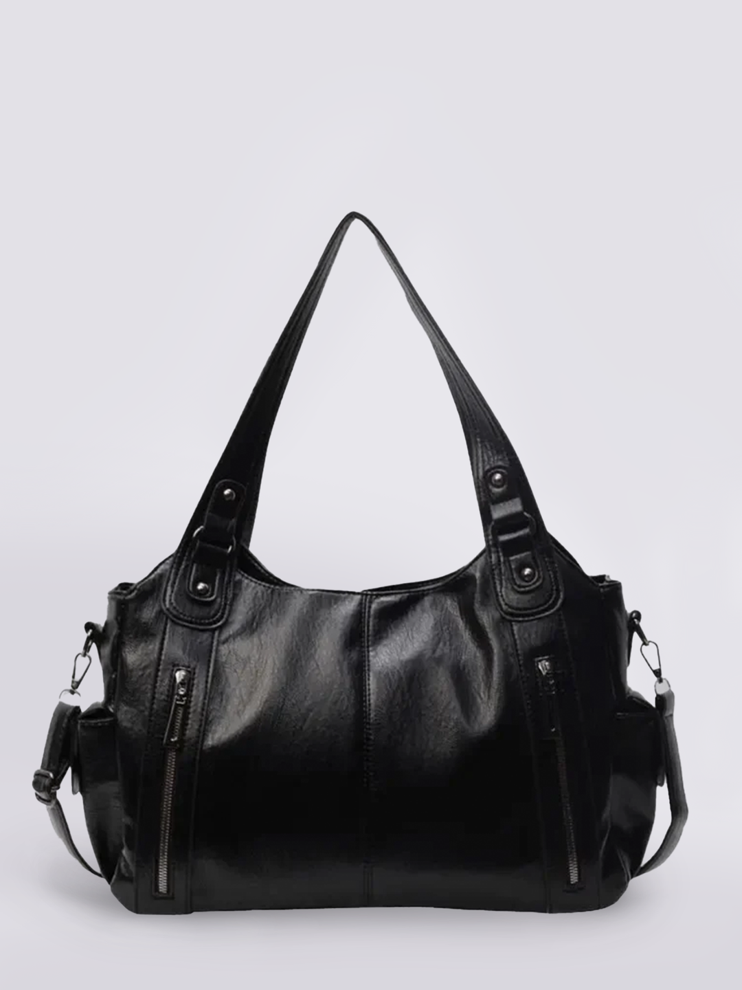 Damen Schultertasche | Große Umhängetasche aus veganem Kunstleder mit Reißverschluss und Laptopfach
