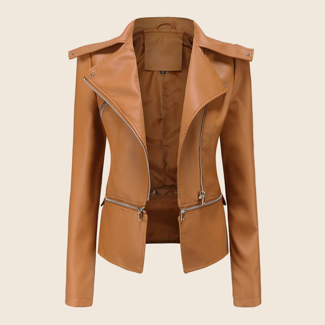 Damen Bikerjacke Slim Fit mit Reißverschluss | Figurbetonte Übergangsjacke mit praktischen Taschen für Alltag, Büro und Freizeit