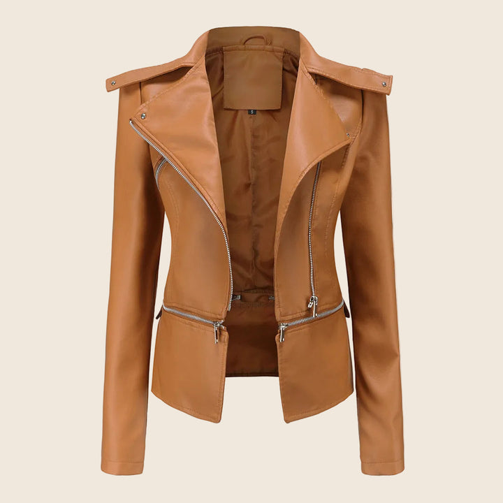 Damen Bikerjacke Slim Fit mit Reißverschluss | Figurbetonte Übergangsjacke mit praktischen Taschen für Alltag, Büro und Freizeit