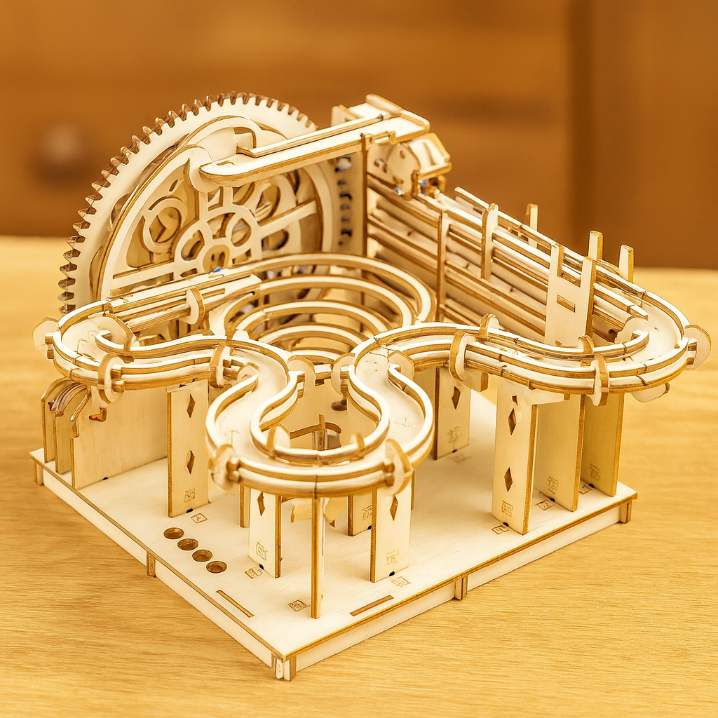 Holz-Kugelbahn Bausatz | Mechanisches 3D-Holzpuzzle mit Zahnrädern zum Selberbauen für Modellbau-Fans